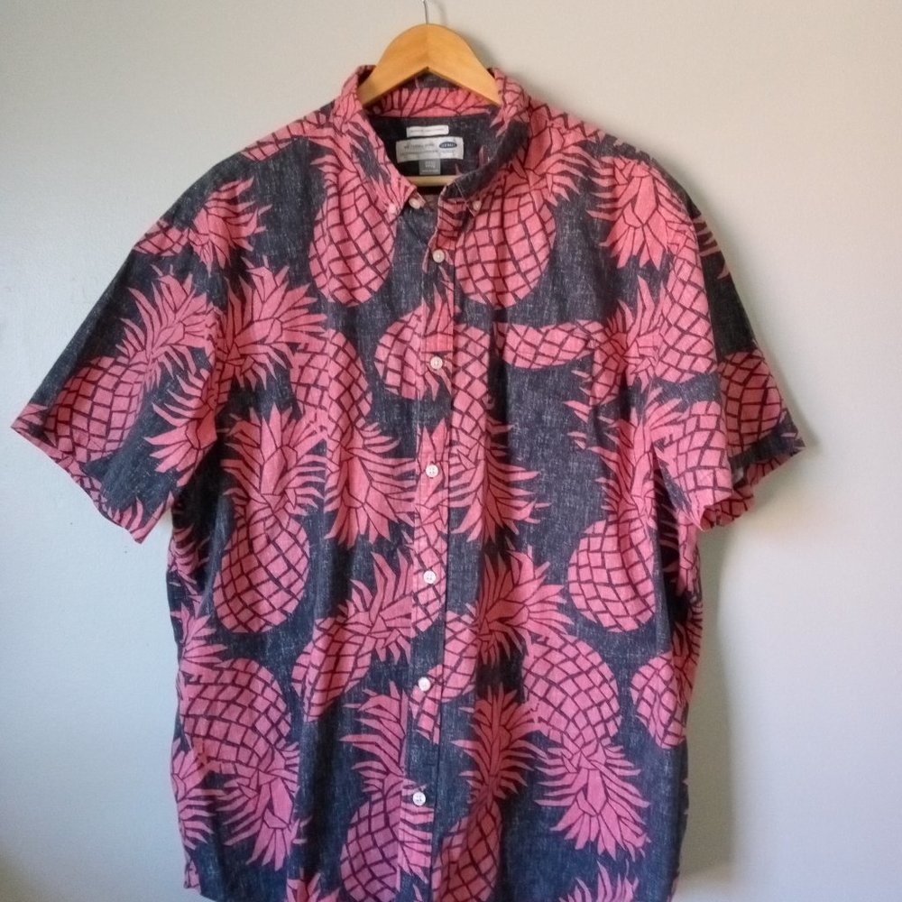 Old Navy Orange Black Pineapple Button Down Shirt